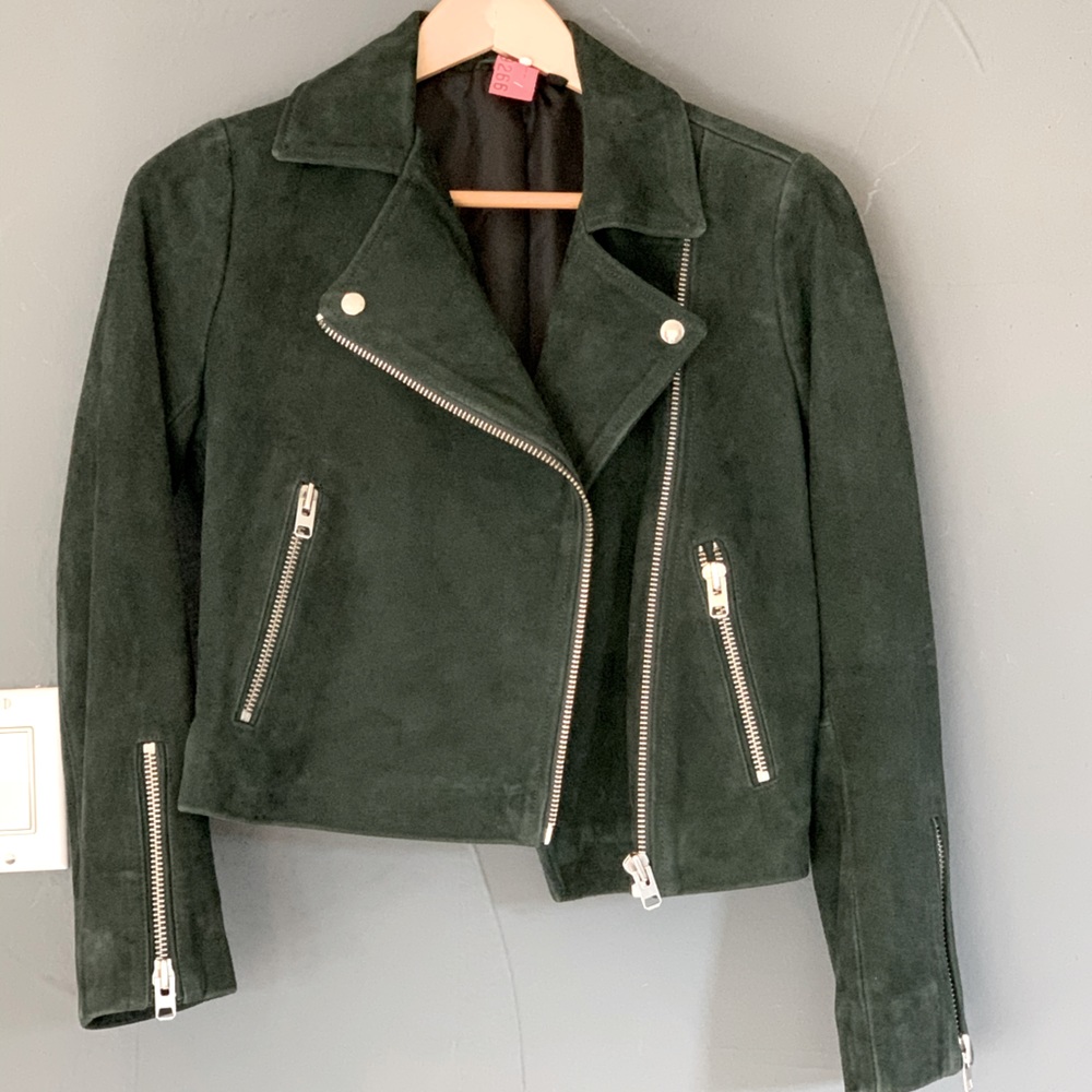 Dark green suede Topshop moto jacket